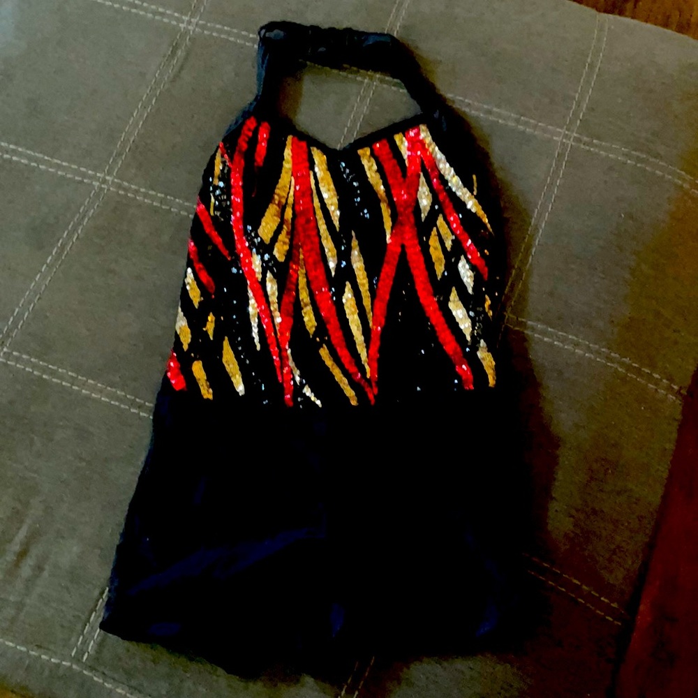 Red and black sequin romper